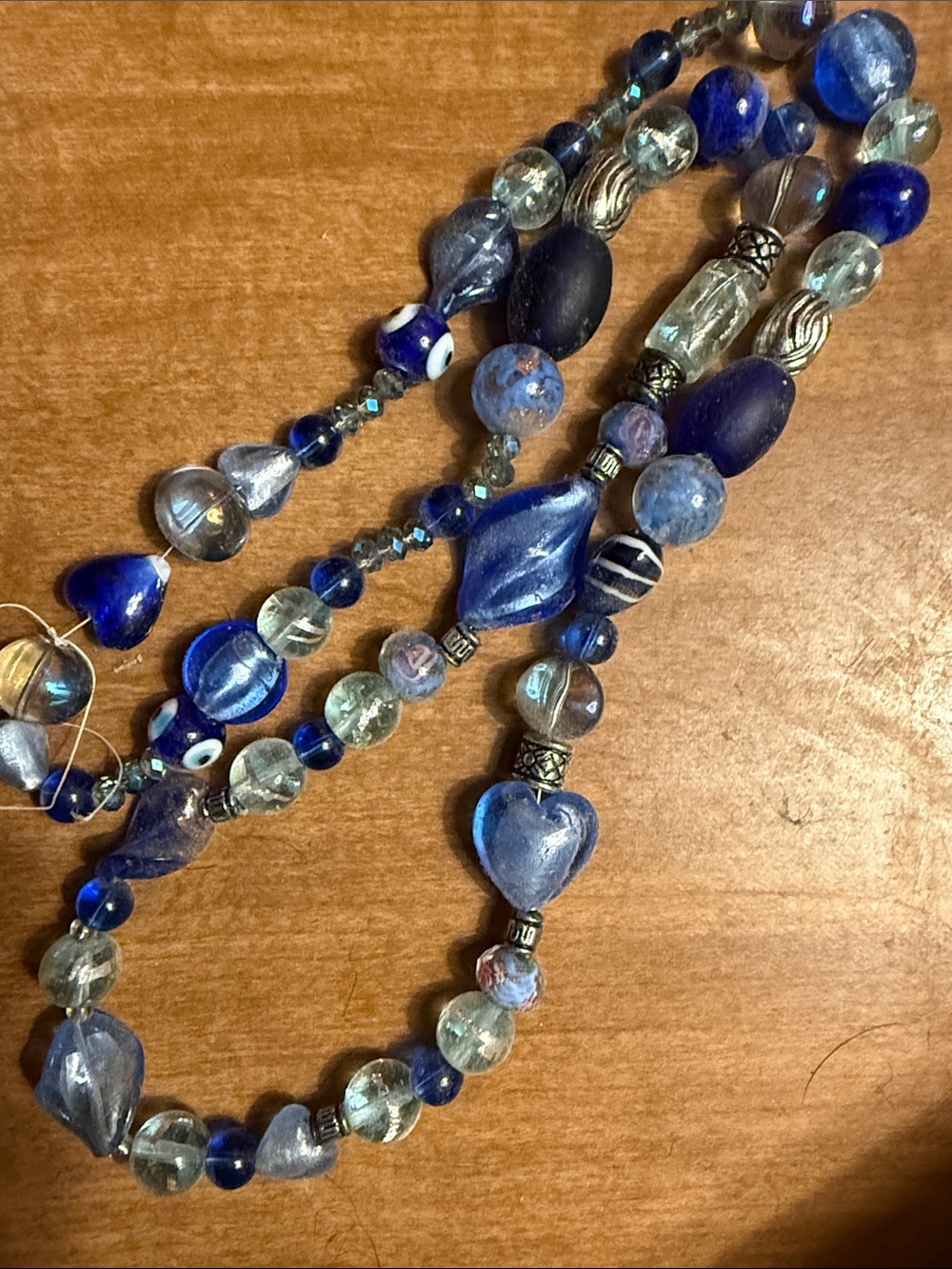 Blue Heart & Mixed Glass Bead Necklace - Unbranded